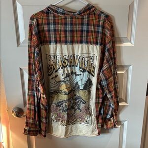 Plaid Button Down Shirt with Nashville Graphic